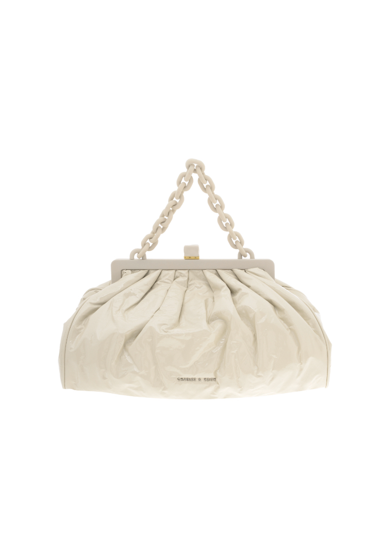 Women’s patent chain handle clutch in beige - CHARLES & KEITH