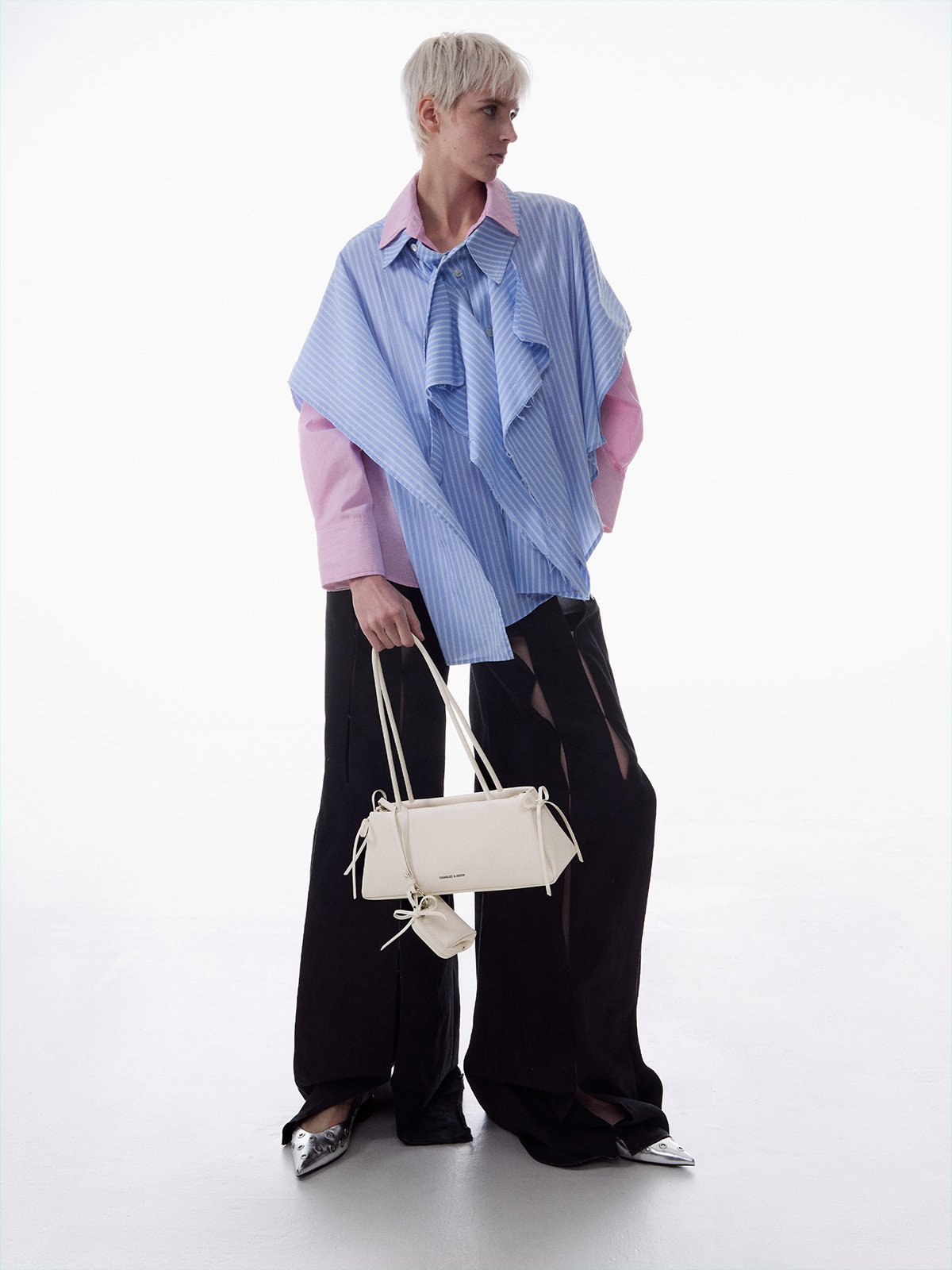Meringue White Hazel Bow Elongated Trapeze Shoulder Bag  - CHARLES & KEITH