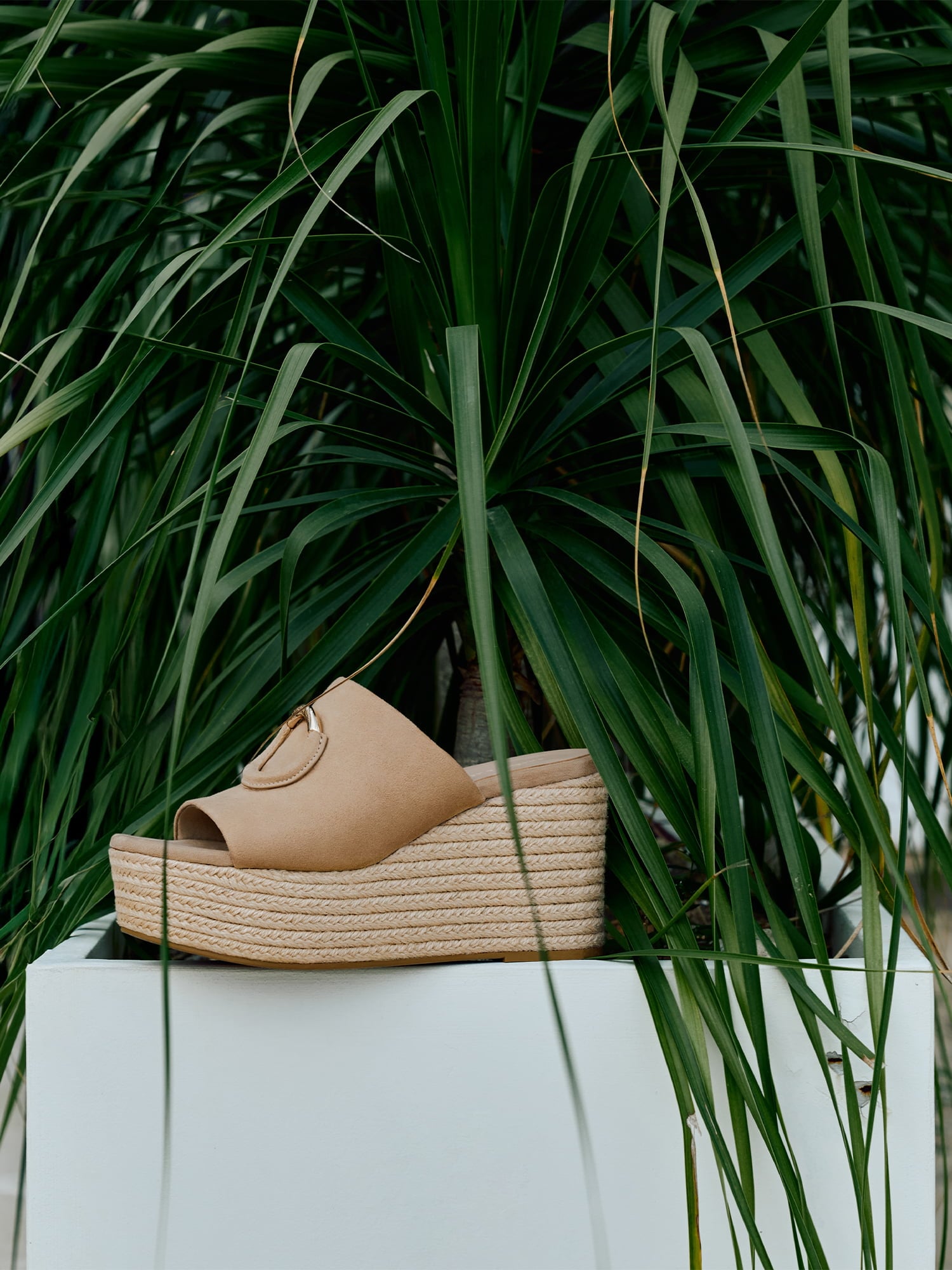 Sand Faux Suede Metallic-Accent Espadrille Wedges - CHARLES & KEITH