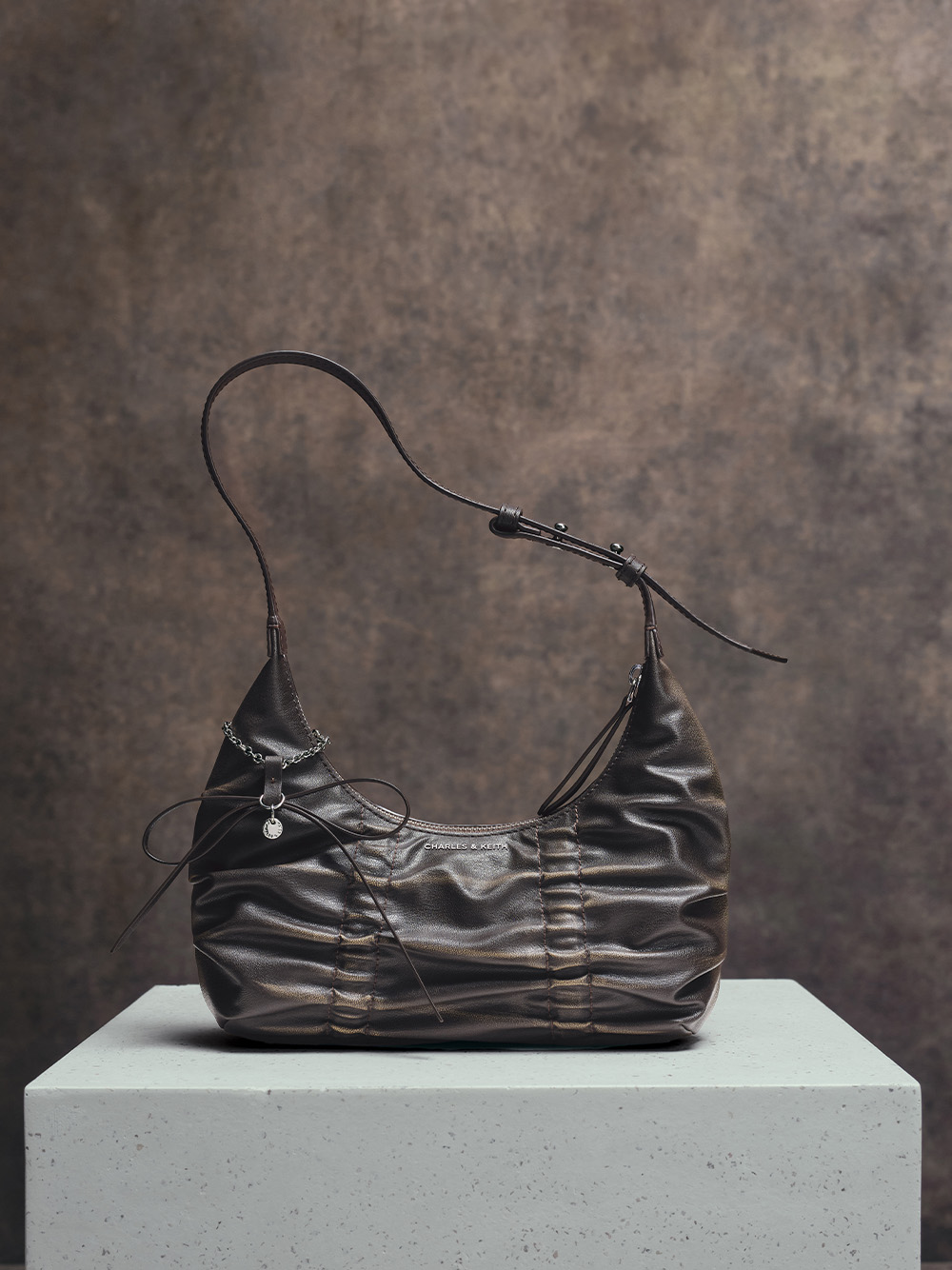 Women’s Kadee metallic ruched bow-charm hobo bag - CHARLES & KEITH