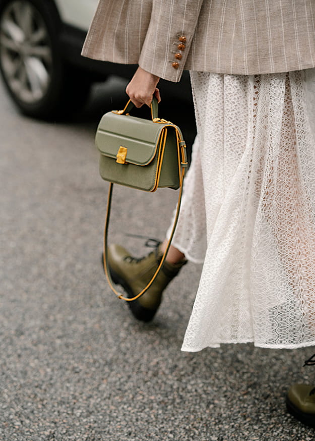 Women’s lace-up combat boots and textured hammered buckle bag in sage green – CHARLES & KEITH