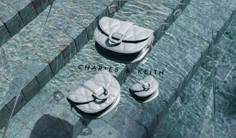Gabine quilted saddle bag, mini Gabine quilted saddle bag, micro Gabine quilted saddle bag, all in steel blue - CHARLES & KEITH