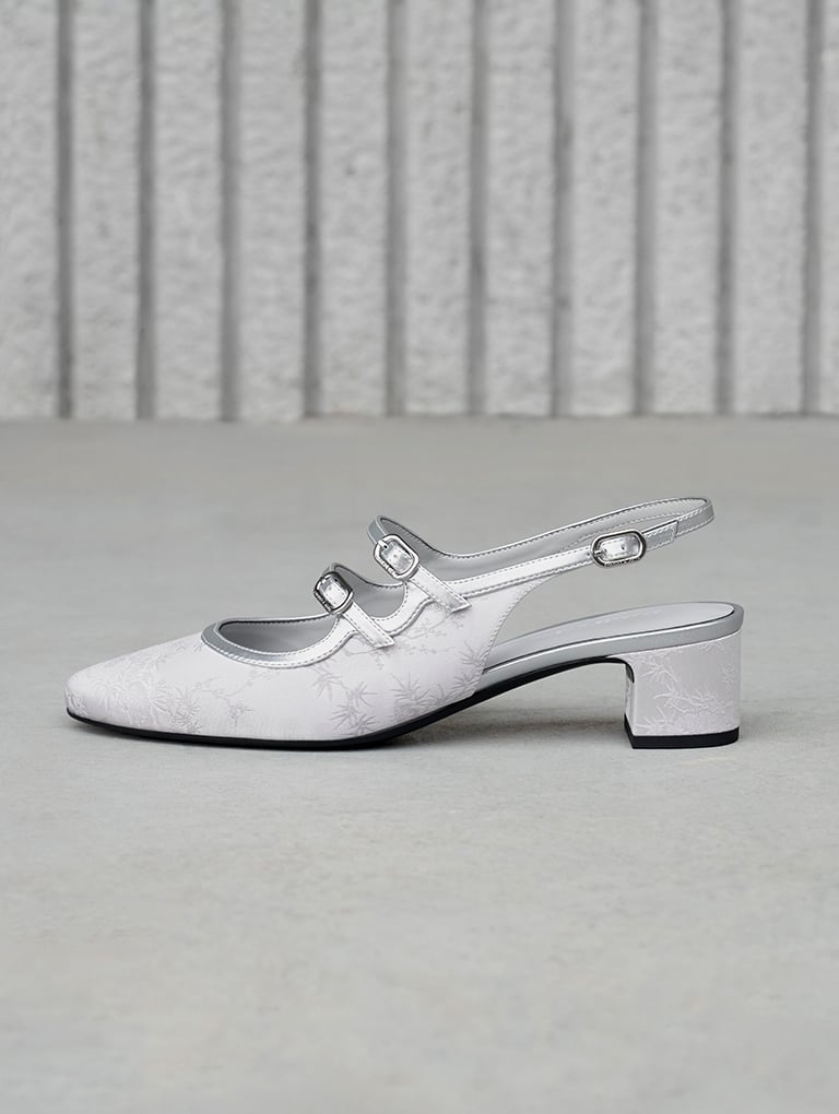 Women’s double-strap slingback Mary Jane pumps in silver - CHARLES & KEITH