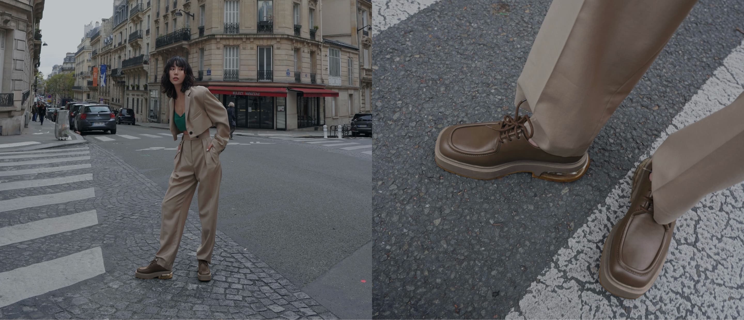 Collette sculptural heel platform brogues in military green - CHARLES & KEITH