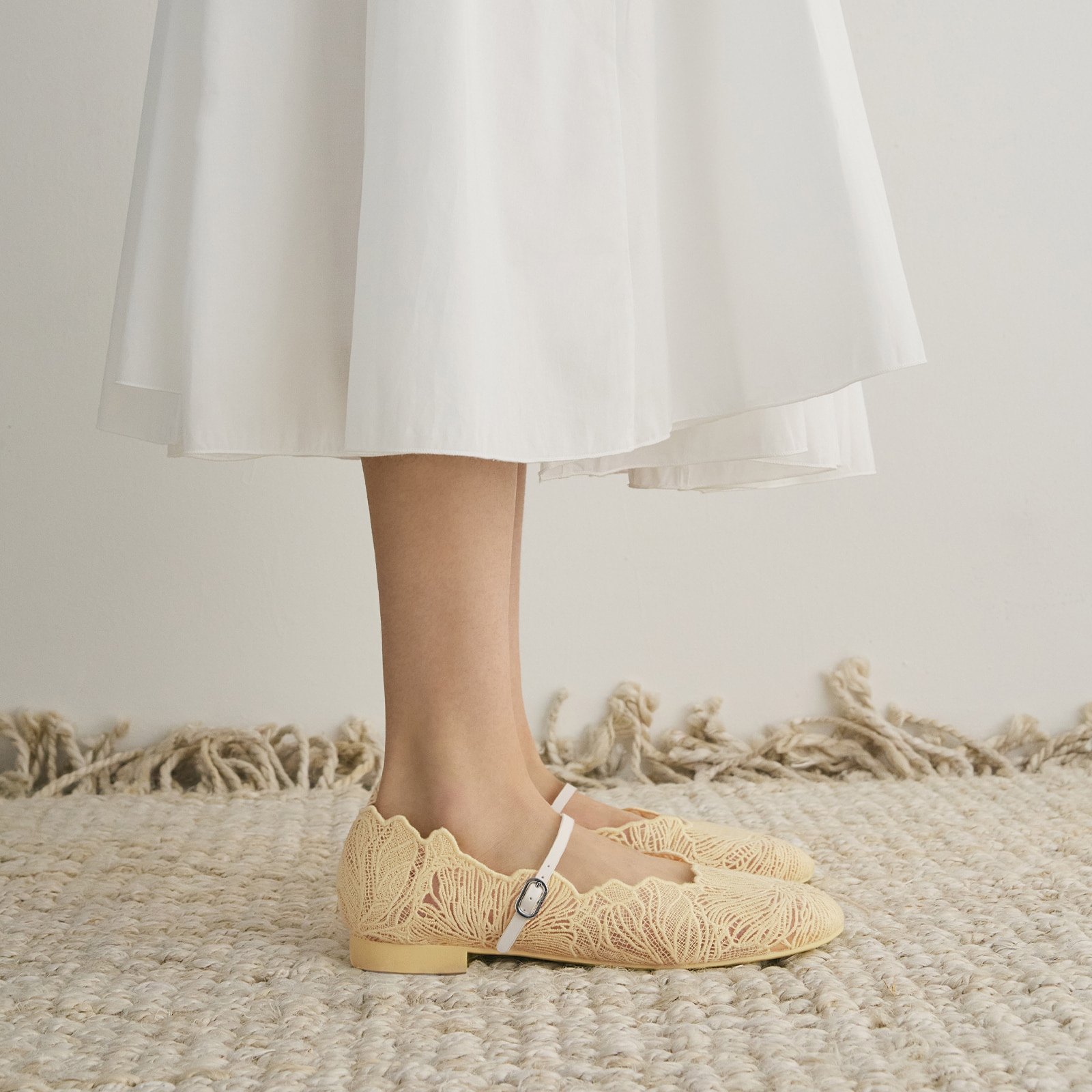 Yellow Crochet Floral Mary Jane Flats- CHARLES & KEITH