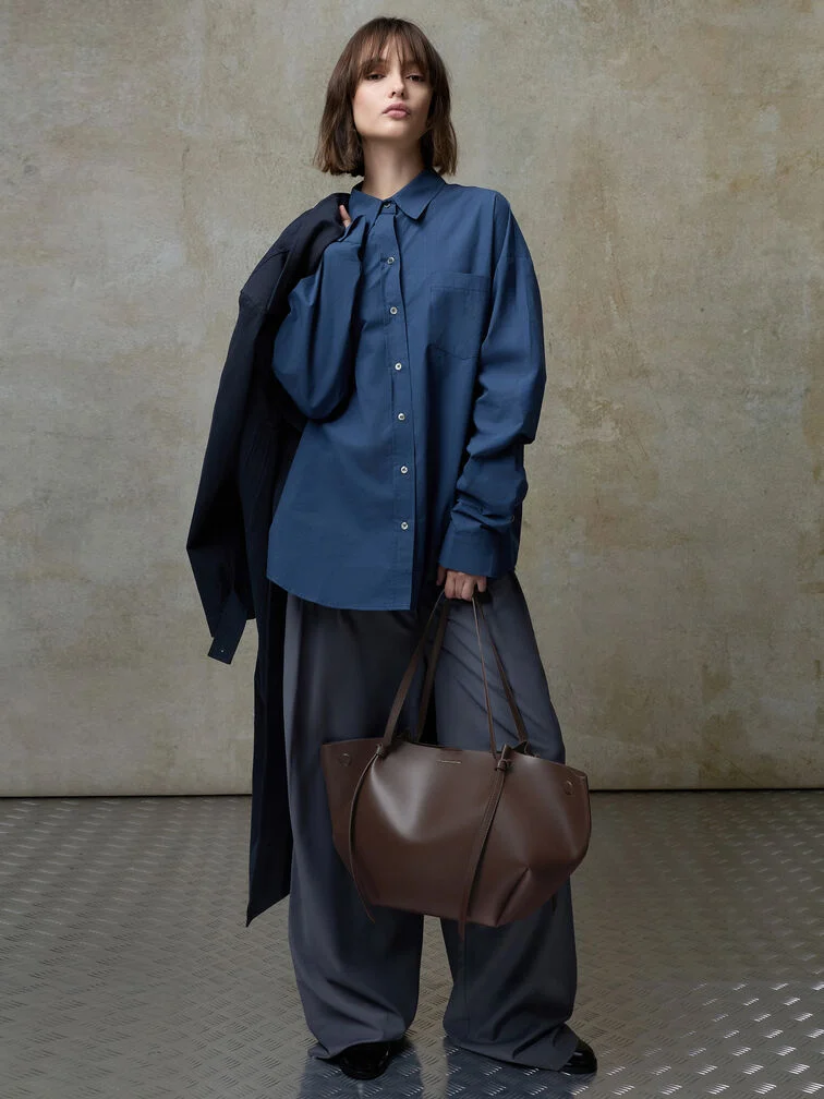 A business causal outfit, leaning towards casual, with wide leg pants, untucked shirt and covered flats - CHARLES & KEITH