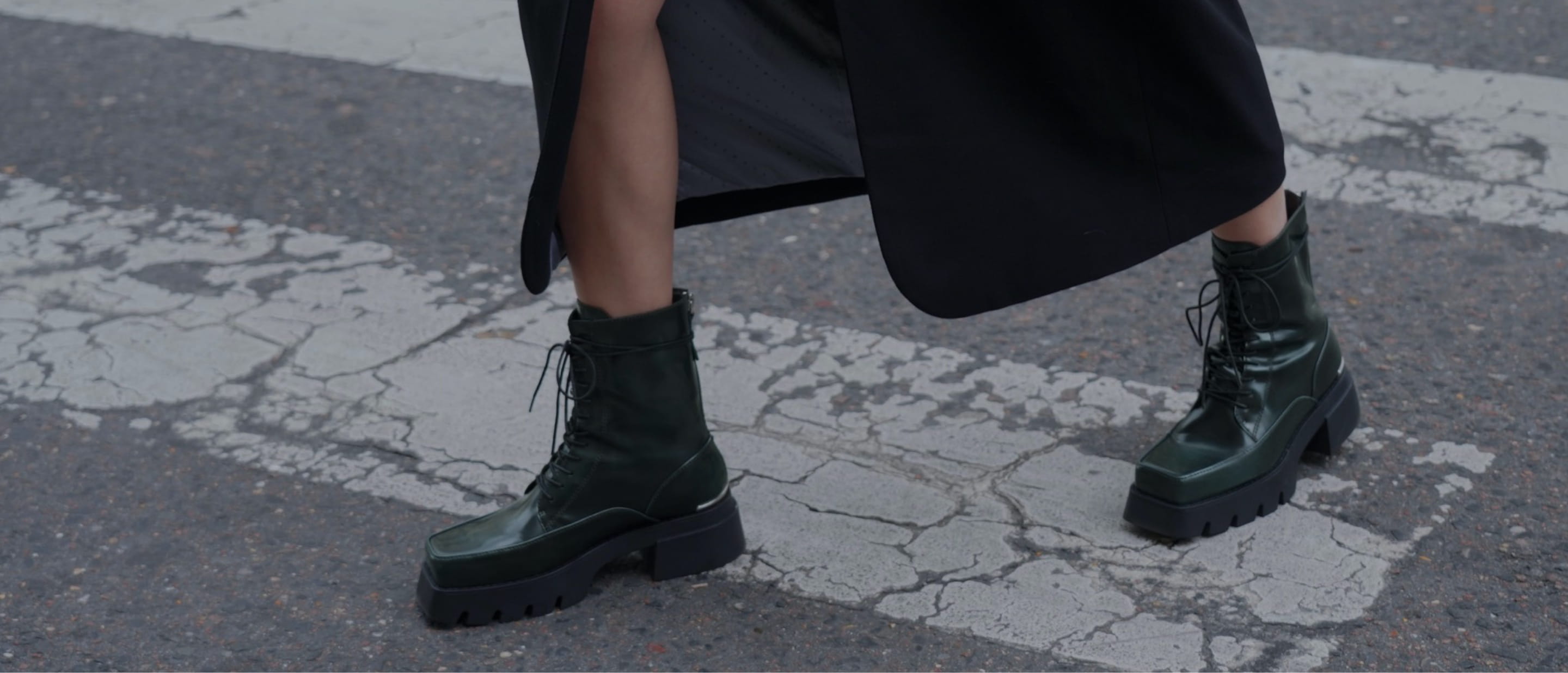 Lace-up platform calf boots in dark green - CHARLES & KEITH