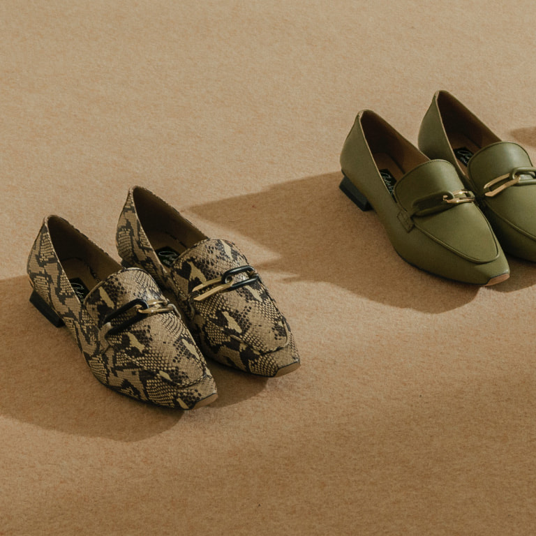 Women’s embellished leather mules, embellished leather loafers and snake print embellished leather loafers – CHARLES & KEITH