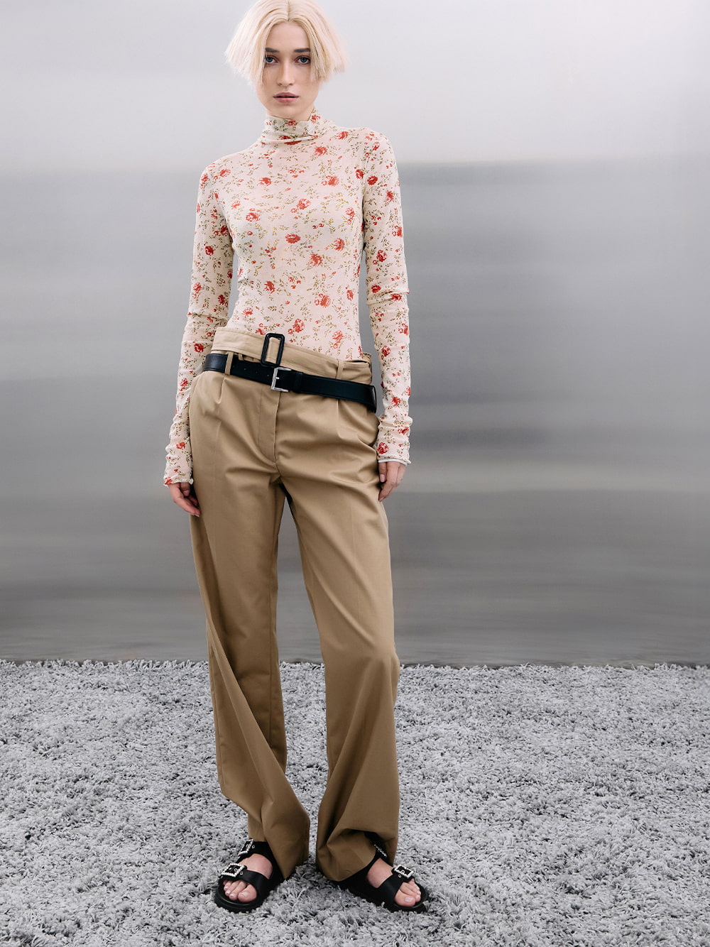 Women’s Recycled Polyester Gem-Buckle double-strap sandals in black textured - CHARLES & KEITH