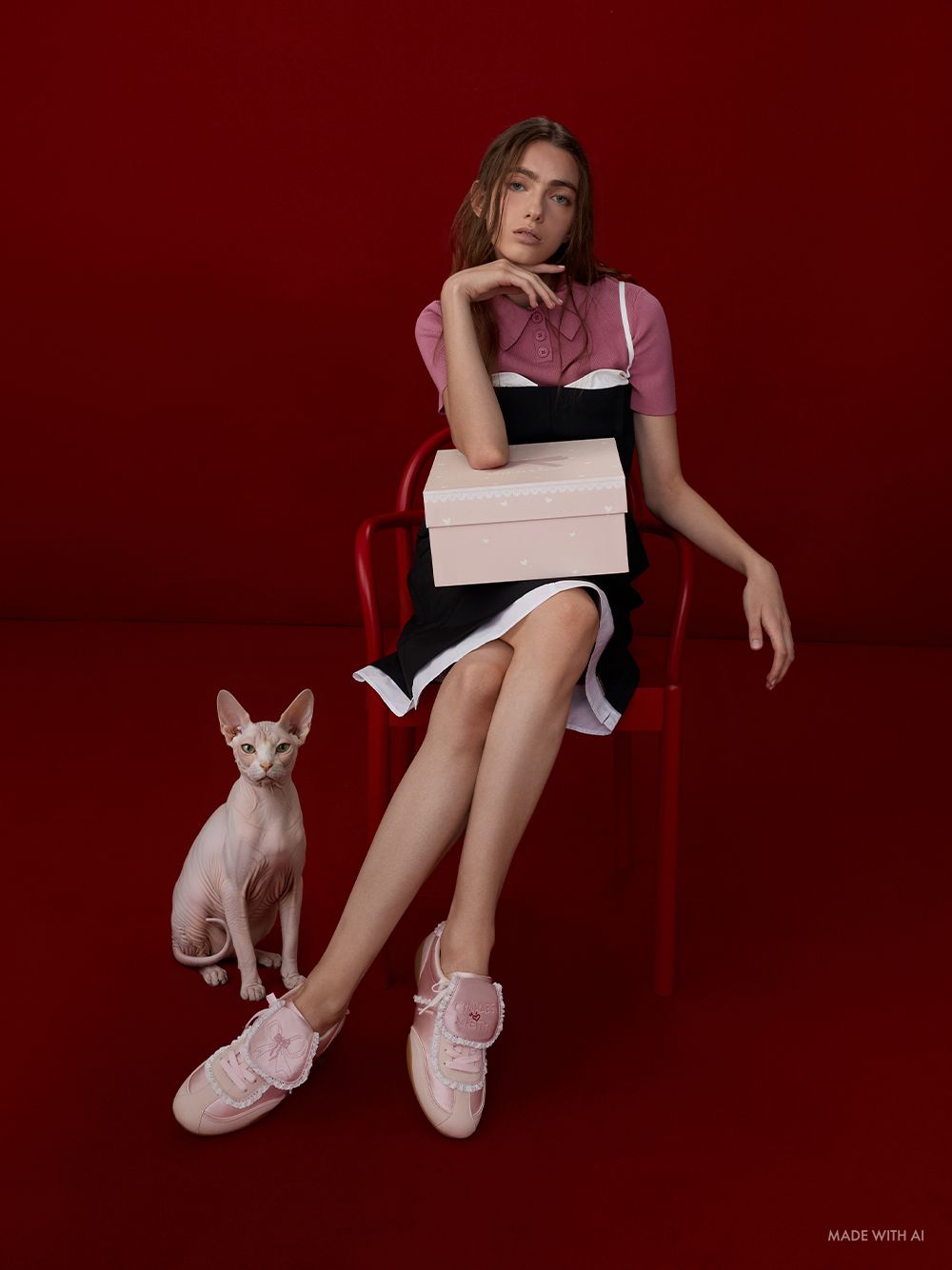 Women’s light pink Louise satin lace-trim sneakers - CHARLES & KEITH