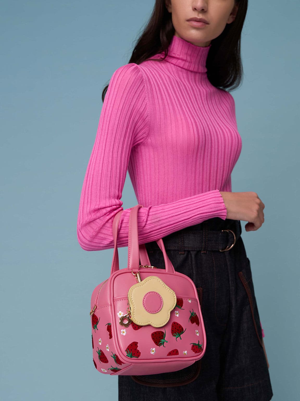 Women's pink Minka strawberry-print boxy bag - CHARLES & KEITH