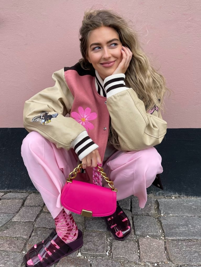 Women’s Sonnet Two-Tone Chain Handle Shoulder Bag in fuchsia and Madison Caged See-Through Slide Sandals in purple - CHARLES & KEITH