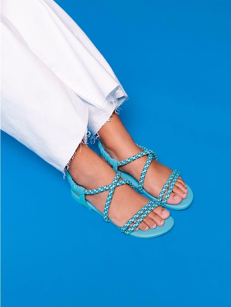 Girls' Printed-Rope Slingback Sandals in turquoise  - CHARLES & KEITH