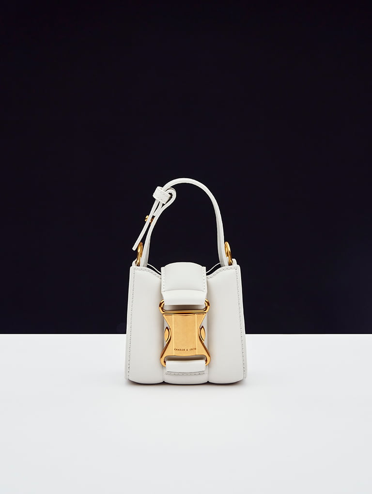 Women’s Ivy top handle mini bag in white (close up) - CHARLES & KEITH