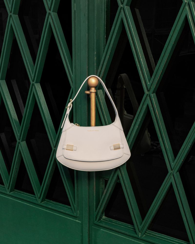 Women’s Metallic-Accent Curved Shoulder Bag in Chalk - CHARLES & KEITH