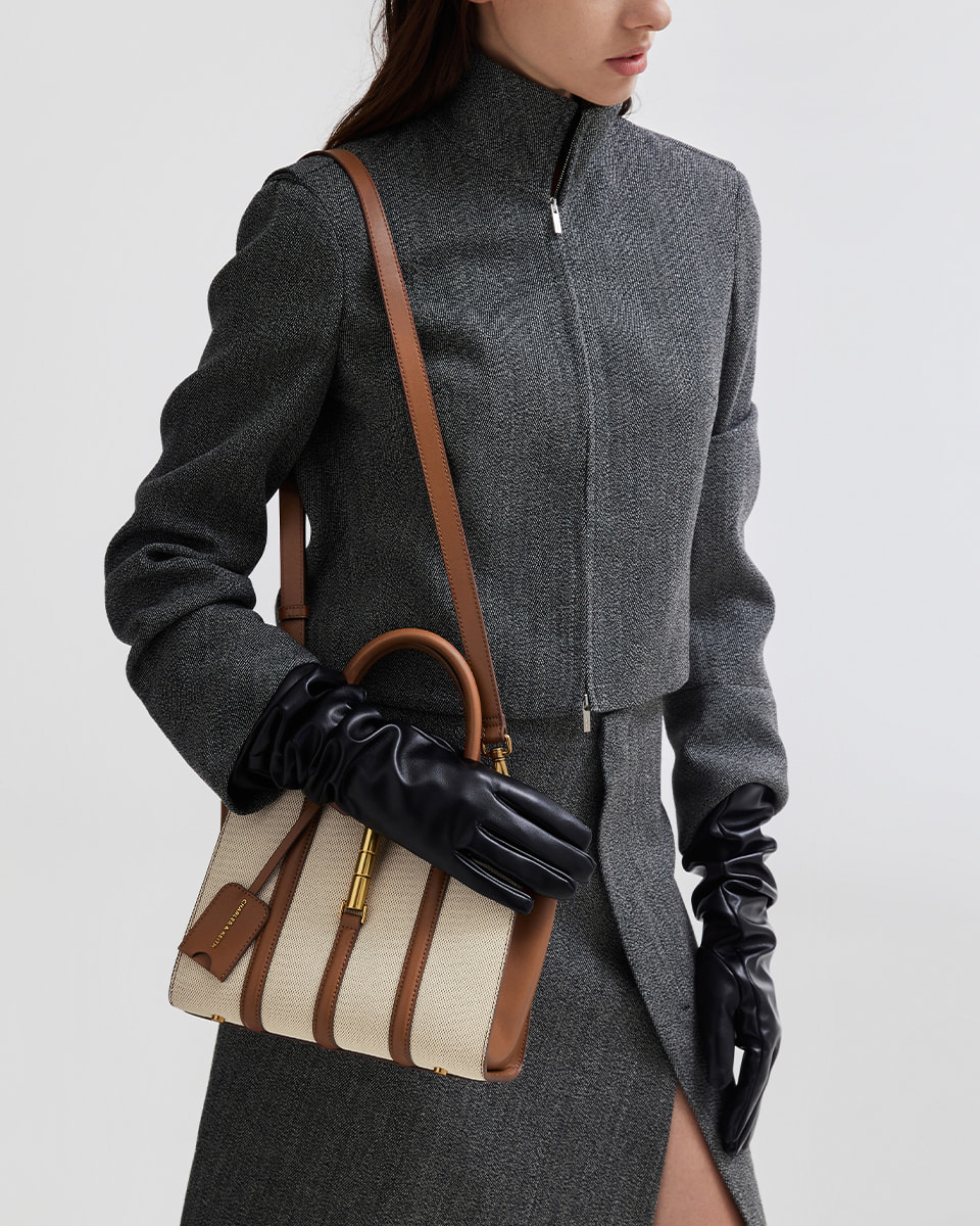 Women’s Cesia canvas metallic accent tote bag in chocolate  - CHARLES & KEITH