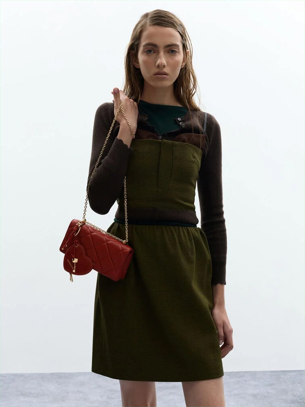 Tomato Red Paffuto Quilted Wallet On Chain   - CHARLES & KEITH 