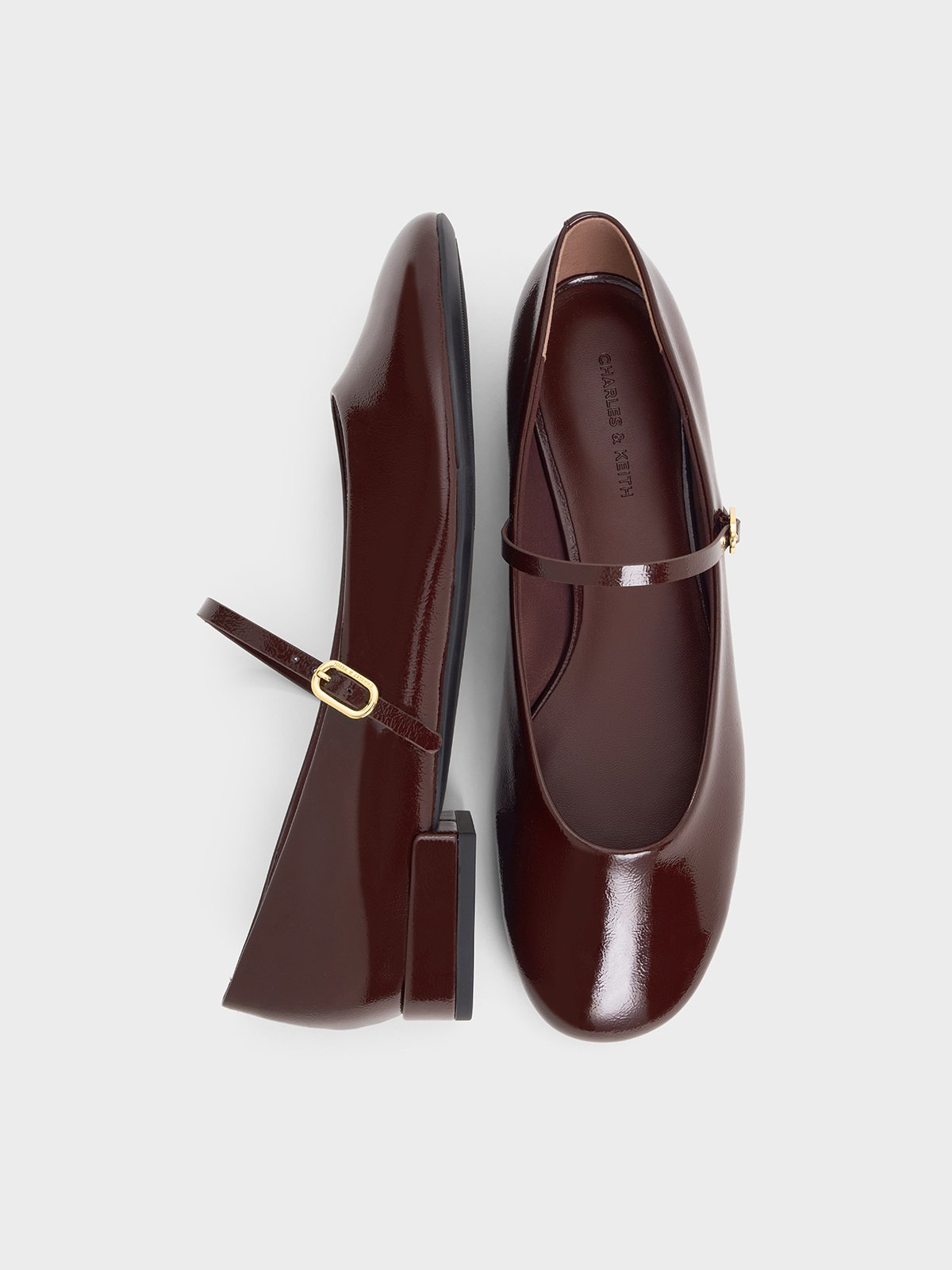 Burgundy Gertrude Patent Round-Toe Mary Janes - Cream – CHARLES & KEITH