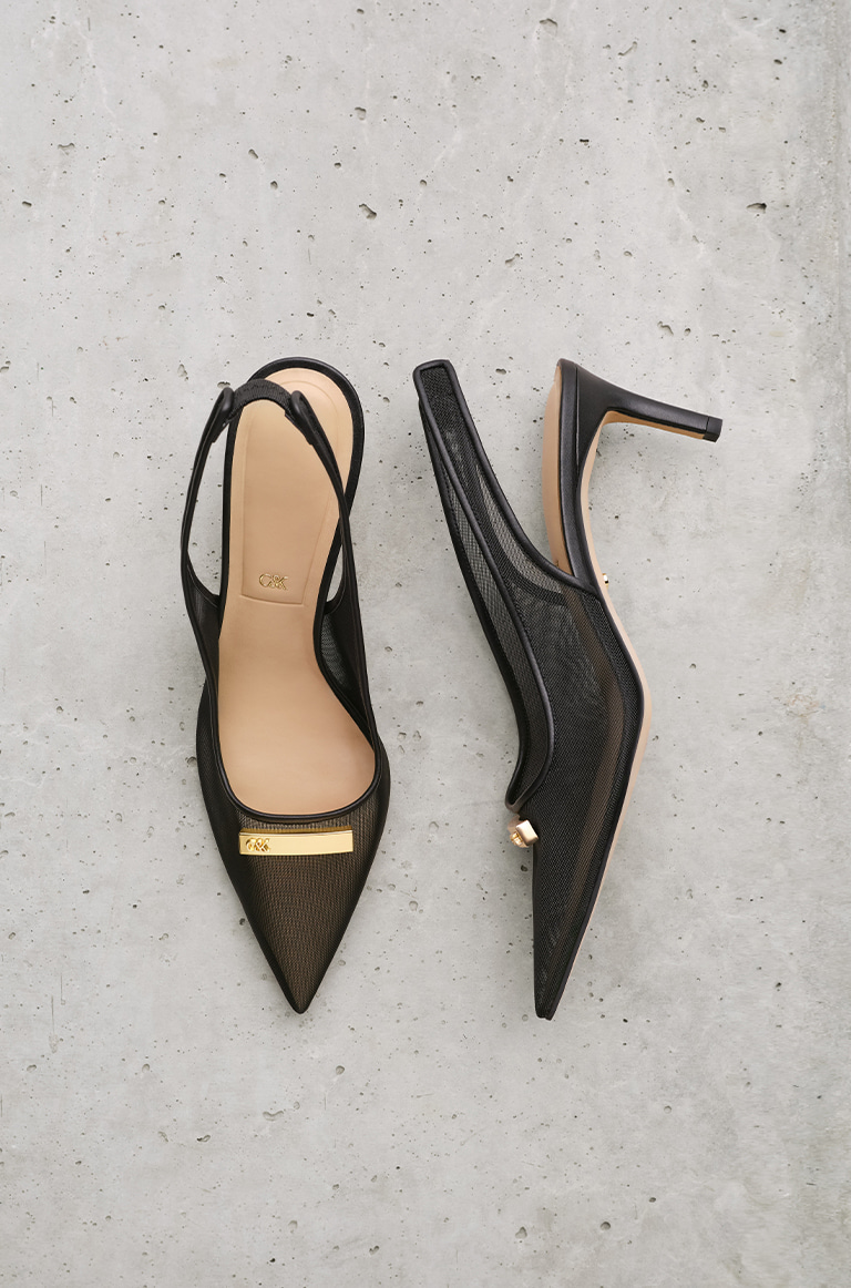 Women’s Mesh Pointed-Toe Slingback Pumps in black - CHARLES & KEITH