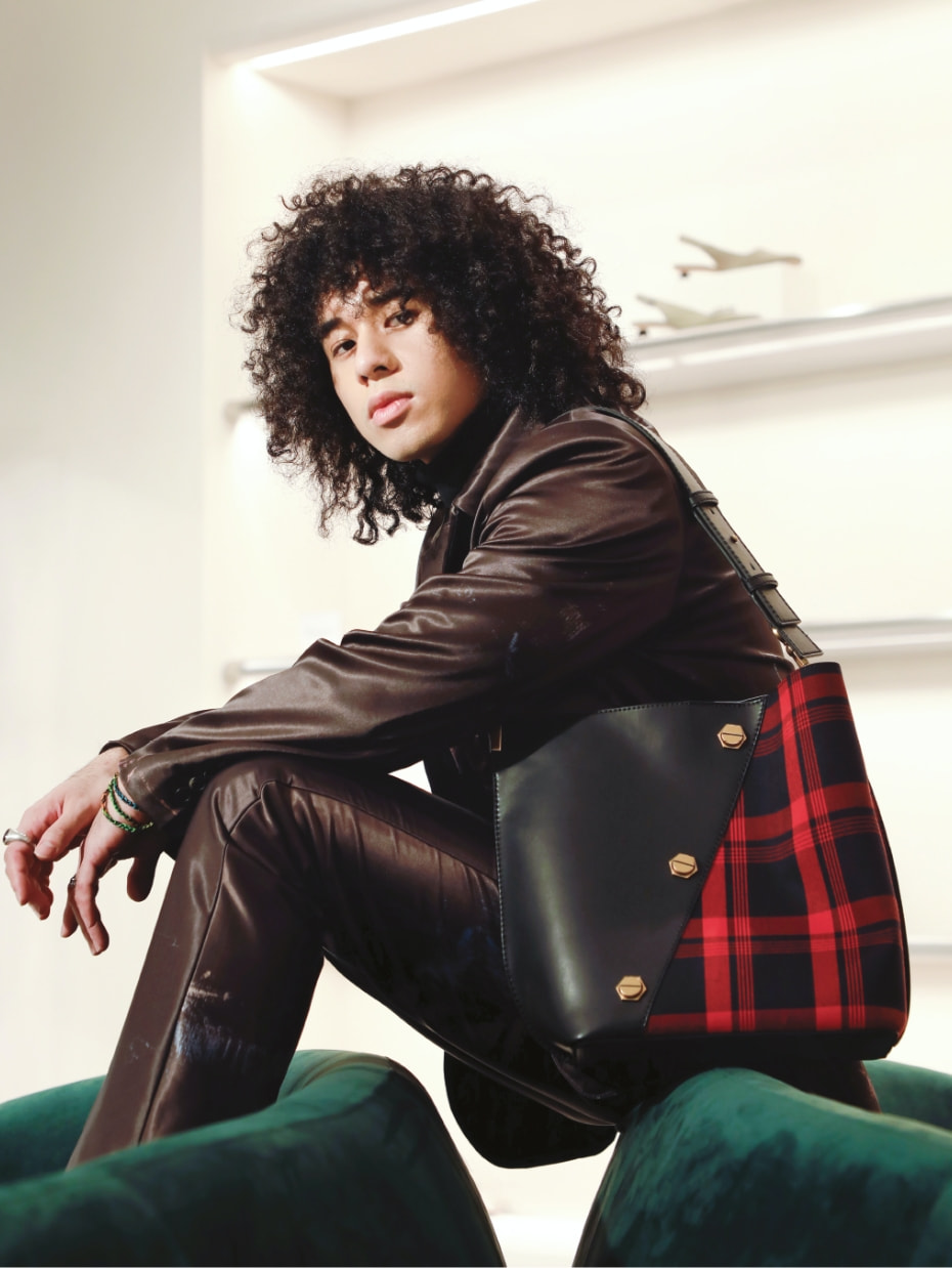 Women’s tartan print studded hobo bag, as seen on Mike Tsang – CHARLES & KEITH