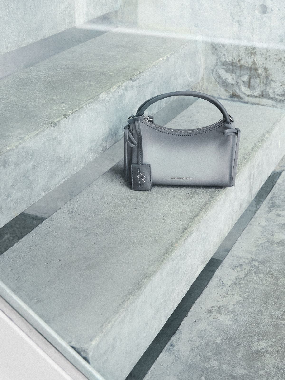 Grey Hazel Burnished Bow Top Handle Bag - CHARLES & KEITH
