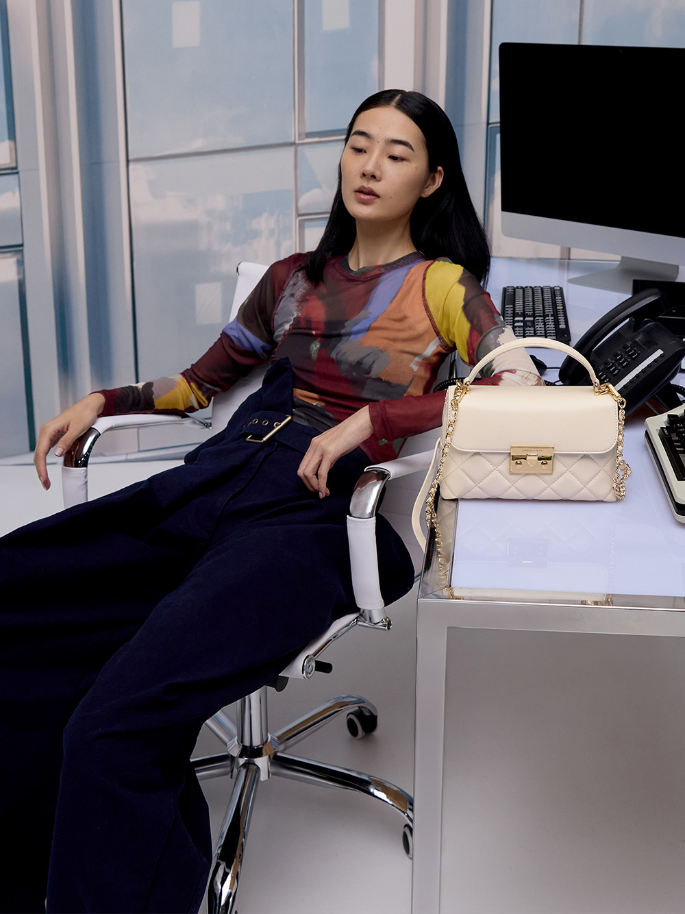 Women’s Alva quilted top handle bag in cream - CHARLES & KEITH