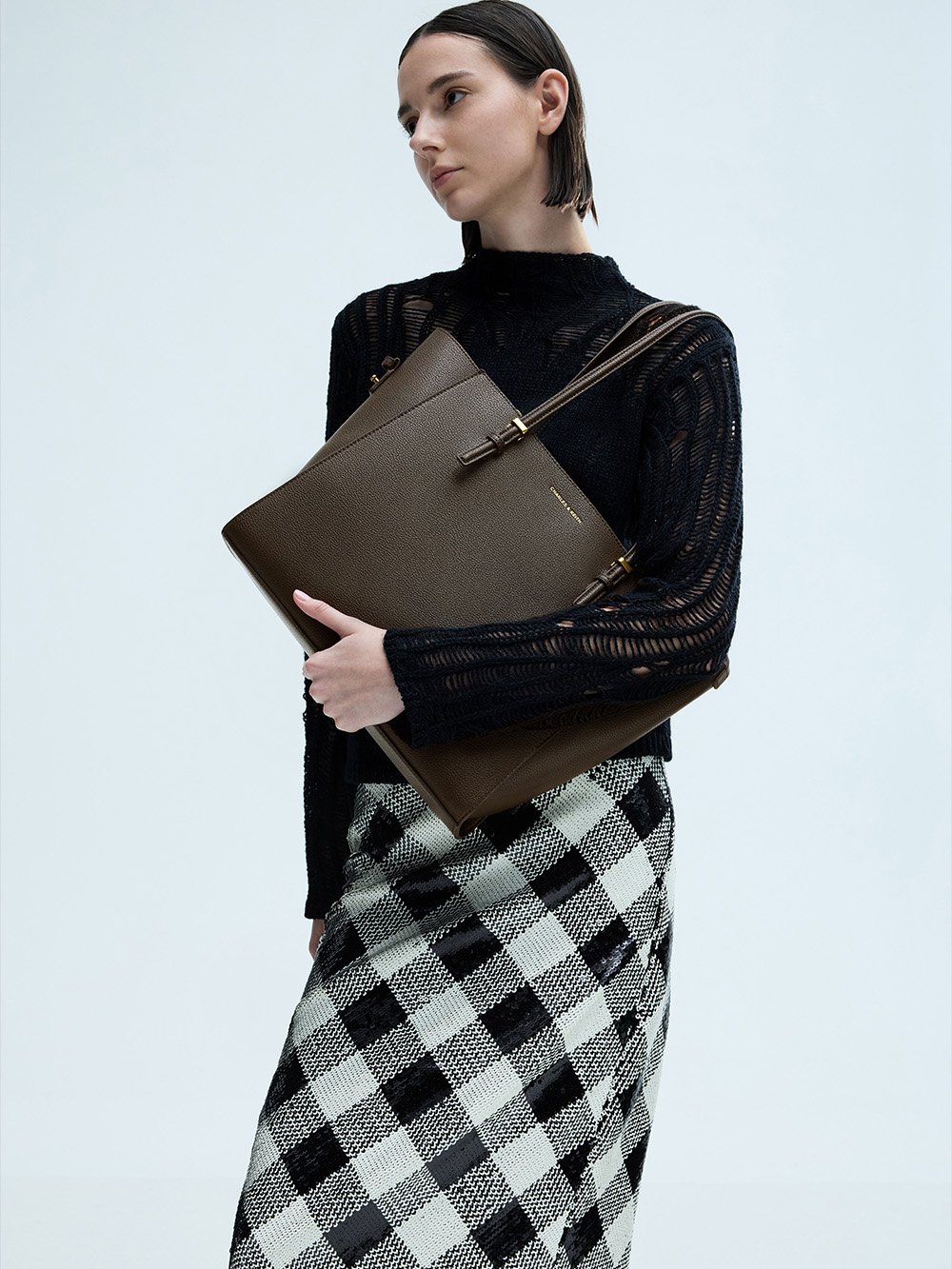 Women's Black Apfra Quilted Chain-Embellished Tote Bag -  CHARLES & KEITH