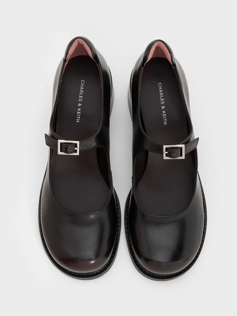 Women’s Rooney buckled block-heel Mary Janes in burgundy - CHARLES & KEITH