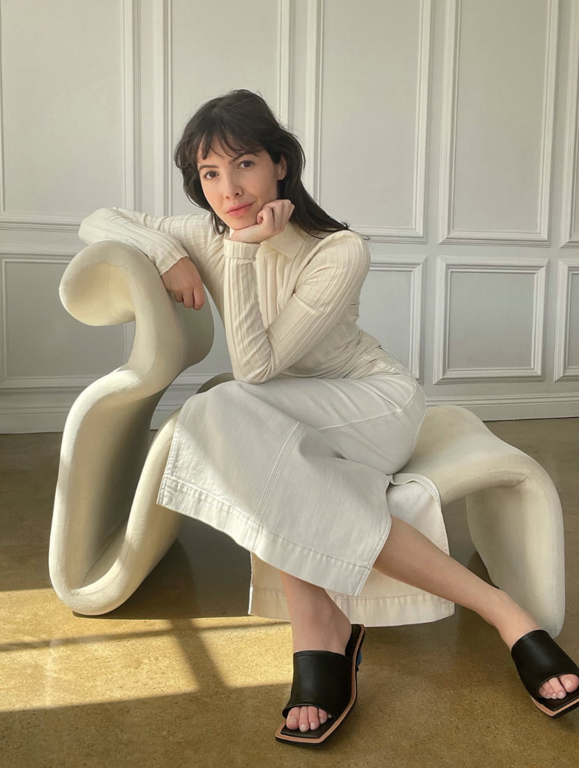 Women’s jacquard sculptural heel mules in black, as seen on Kat Collings - CHARLES & KEITH