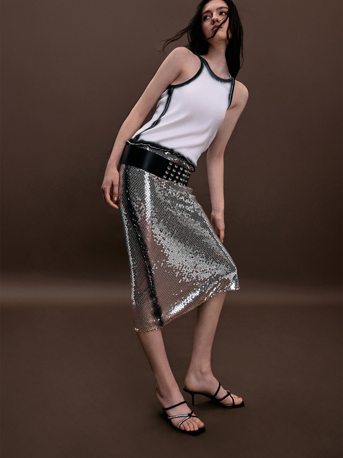 Black Recycled Polyester Gem-Embellished Strappy Heeled Sandals - CHARLES & KEITH