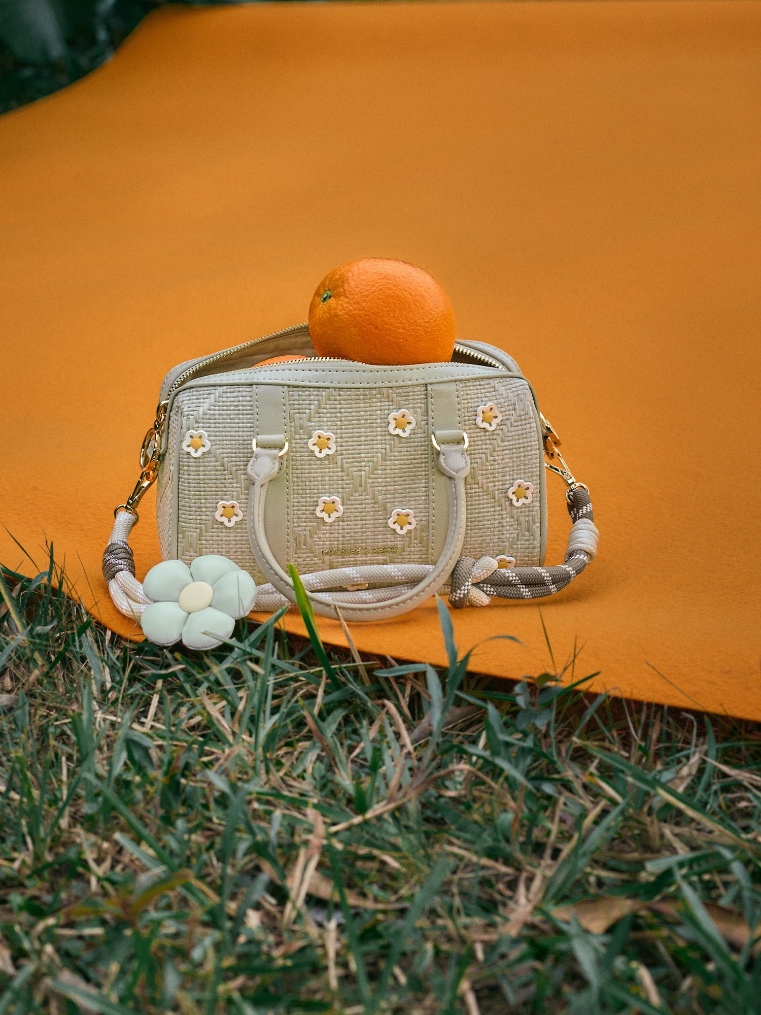 Pale Olive Philomena Raffia Flower Bowling Bag - CHARLES & KEITH -  CHARLES & KEITH