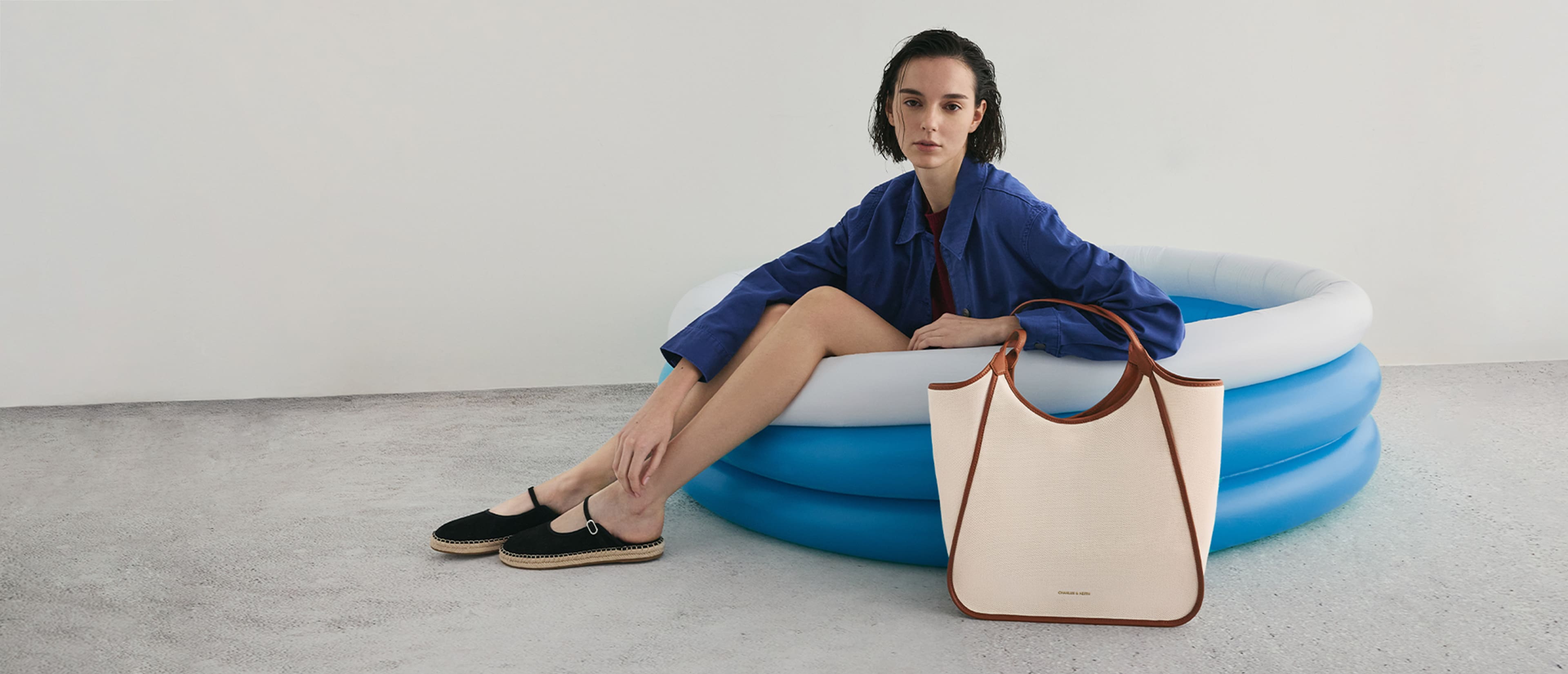 Women’s crossover espadrille wedges and Shalia raffia chain-strap crossbody bag - CHARLES & KEITH