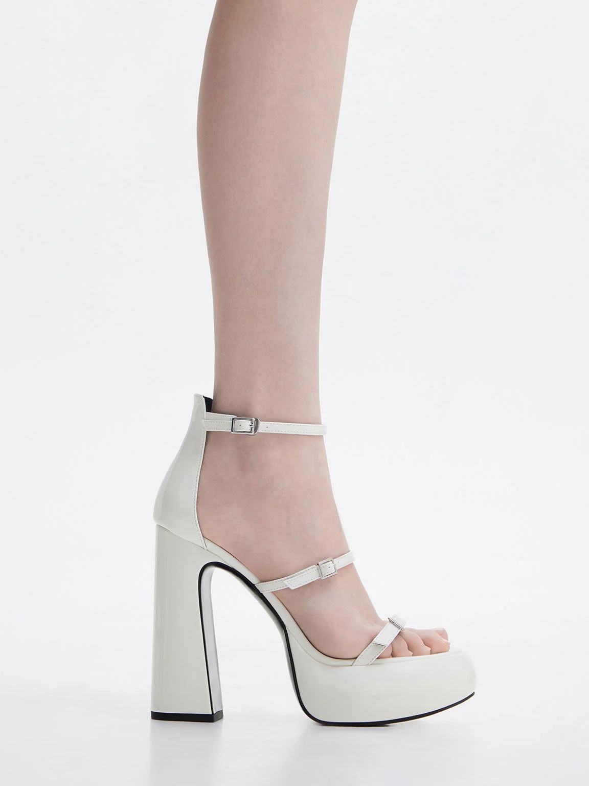 Women’s Elvina buckled platform sandals in white - CHARLES & KEITH