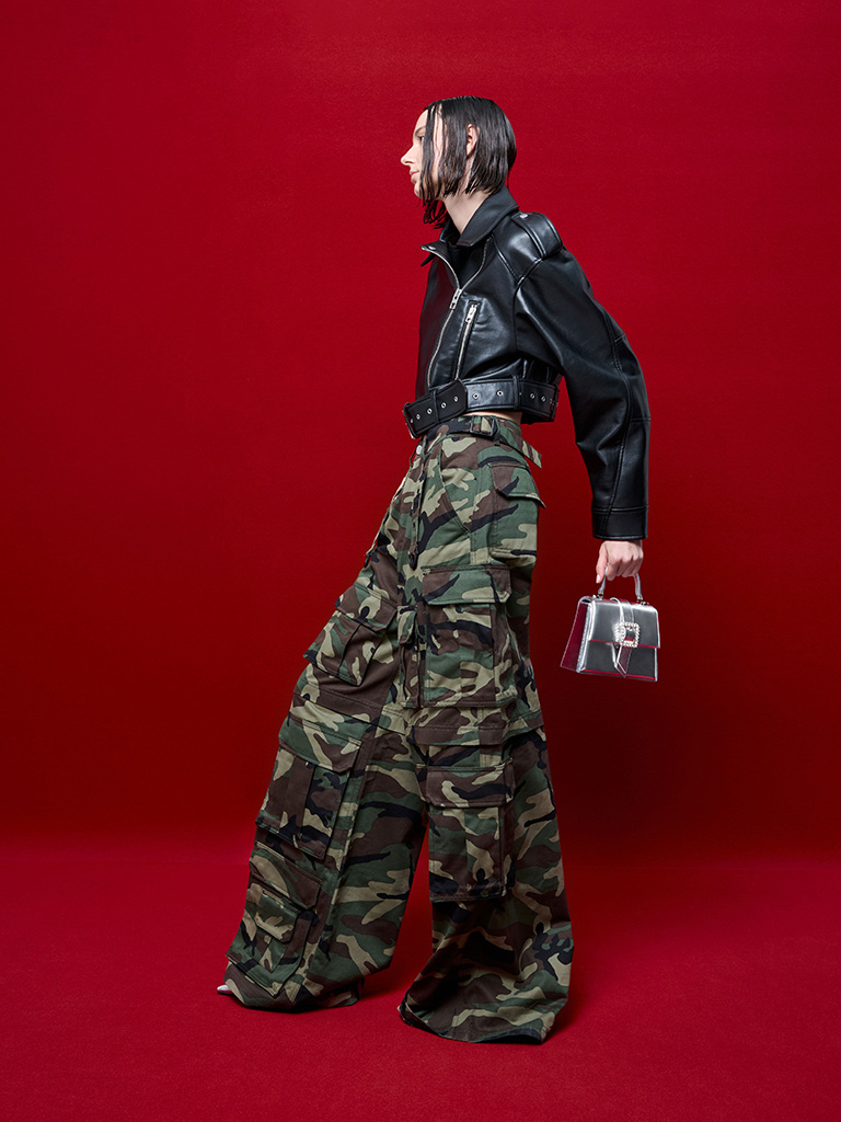 Metallic Crystal-Buckle Belted Top Handle Bag in silver — CHARLES & KEITH