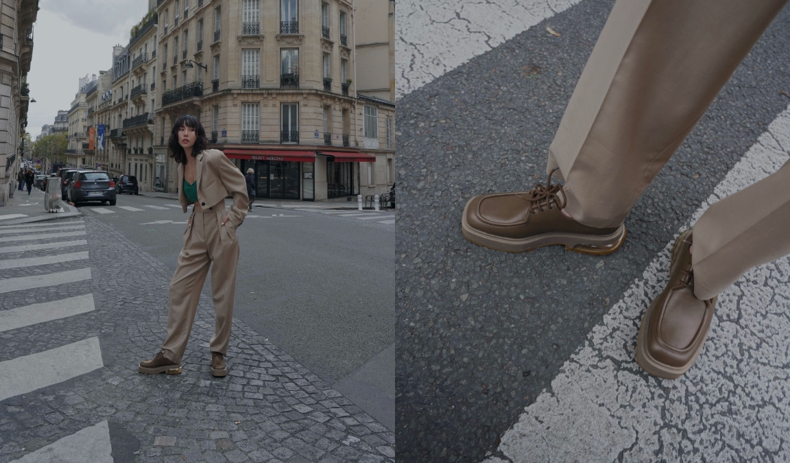 Collette sculptural heel platform brogues in military green – CHARLES & KEITH