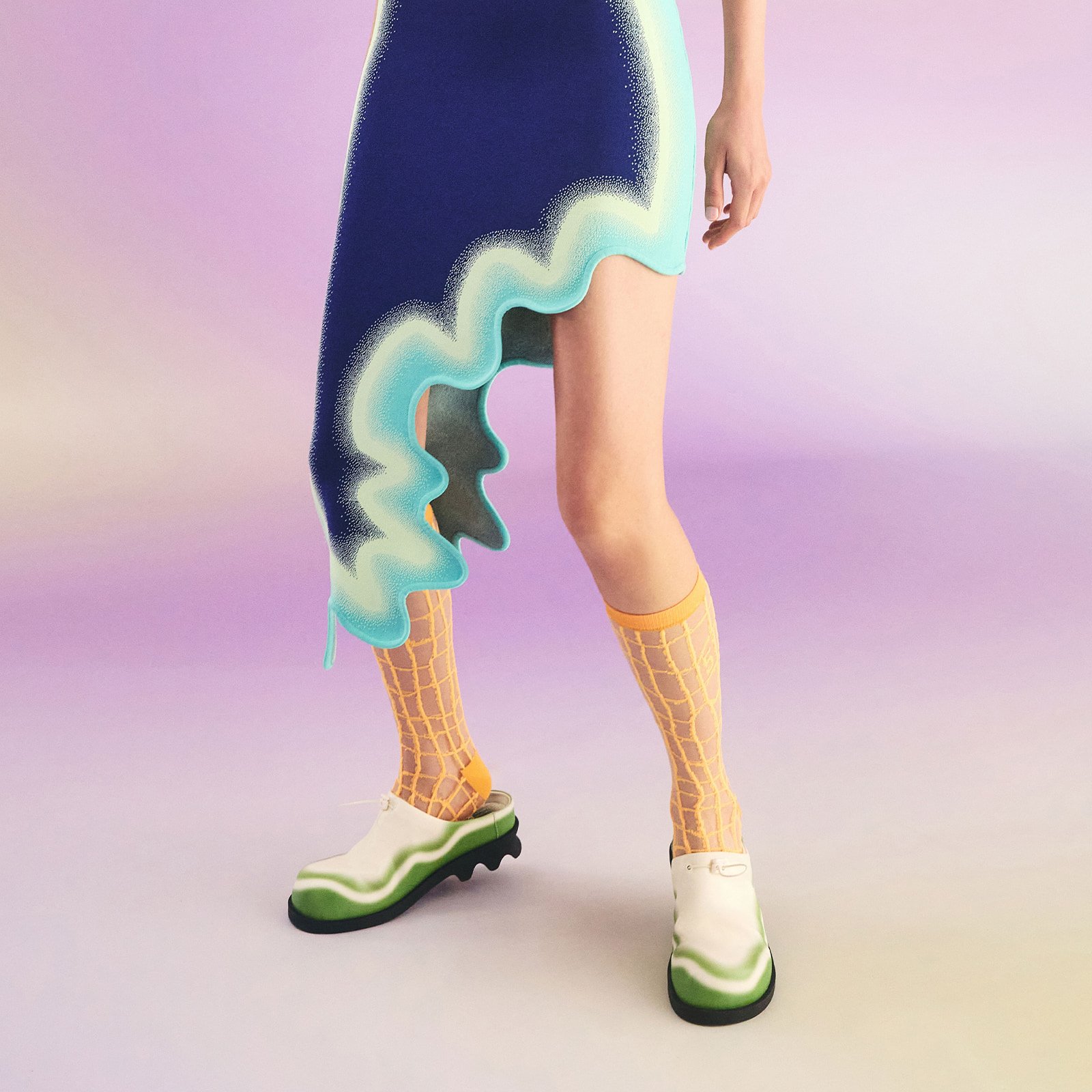 Green Gradient Wave Slip-On Mules - CHARLES & KEITH