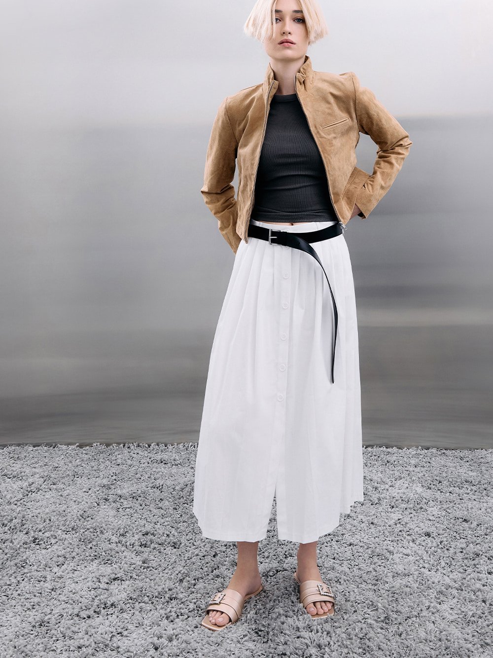 Women’s Gem-Buckle Square-Toe Slide Sandals in nude - CHARLES & KEITH