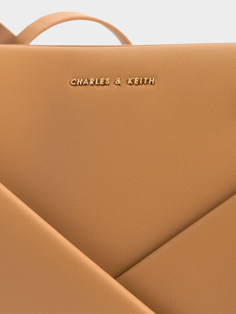 Women's fur-trim lock & key chain handle bag in camel - CHARLES & KEITH