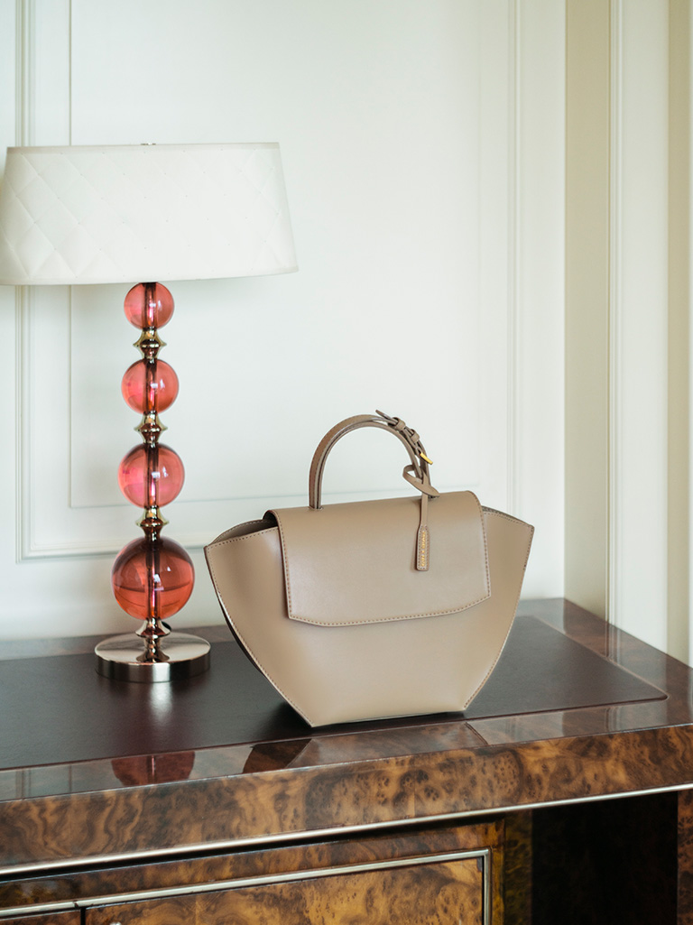 Women’s geometric top handle bag in taupe - CHARLES & KEITH