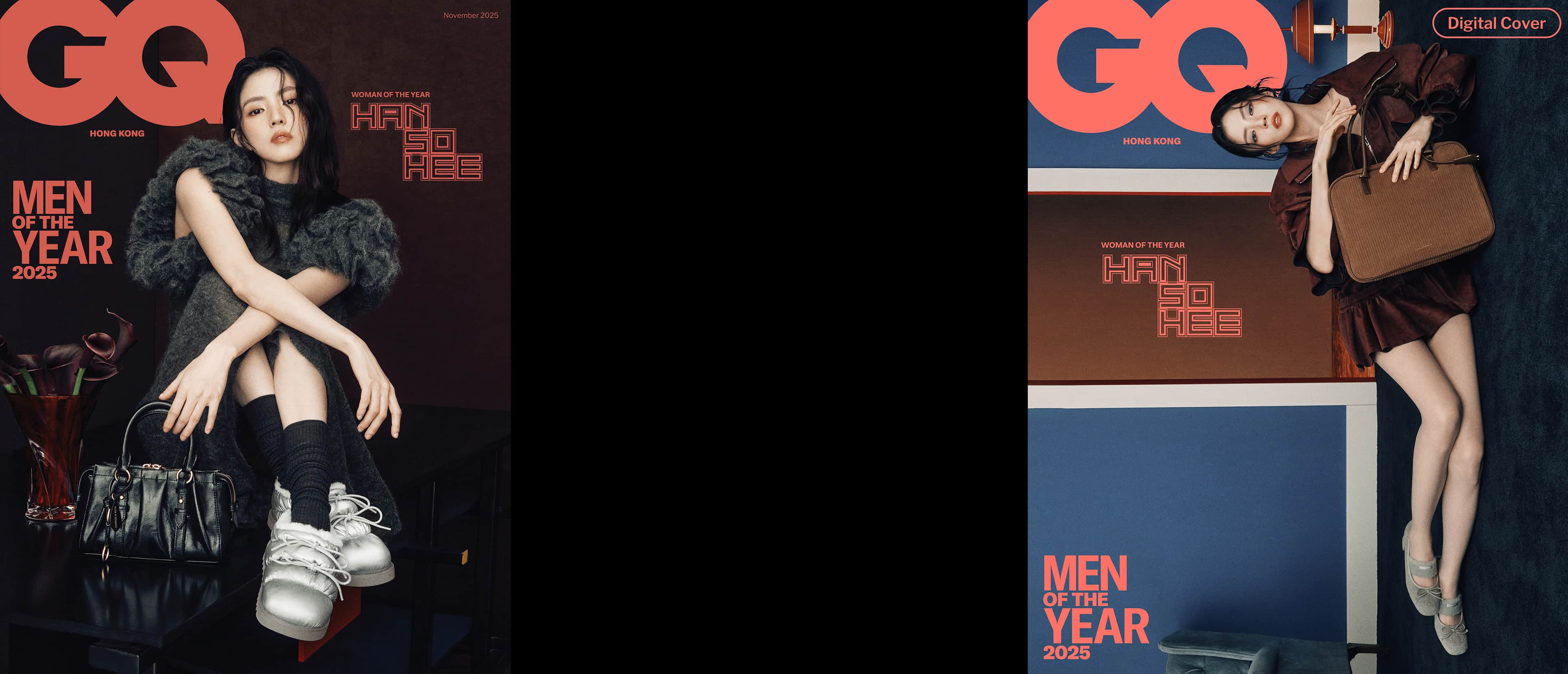 The actress is GQ Hong Kong’s Woman of the Year and the cover star of its November 2025 issue; Sianna Bowling Bag in mocha brown and Winona Mary Jane Pumps in light grey - CHARLES & KEITH