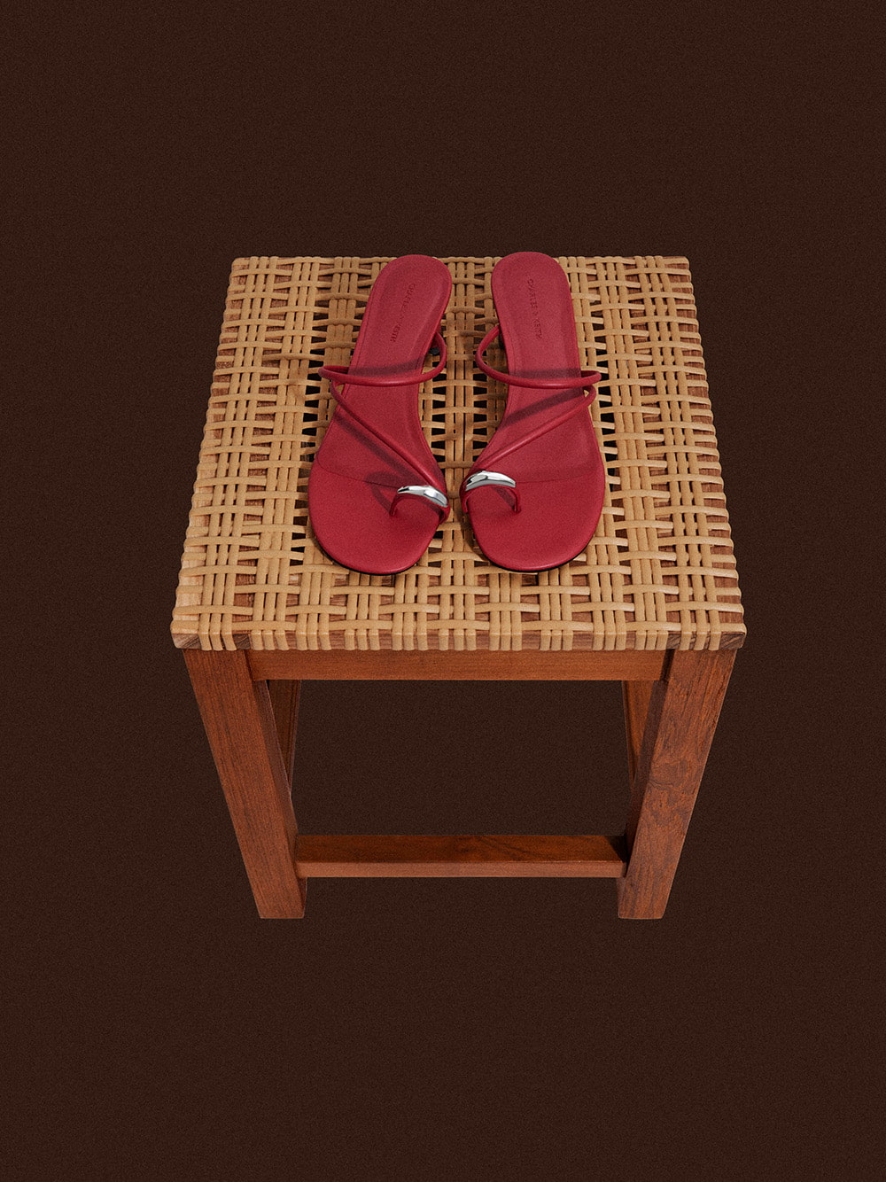 Women’s Metallic-Accent Strappy Toe-Ring Heeled Sandals in red - CHARLES & KEITH