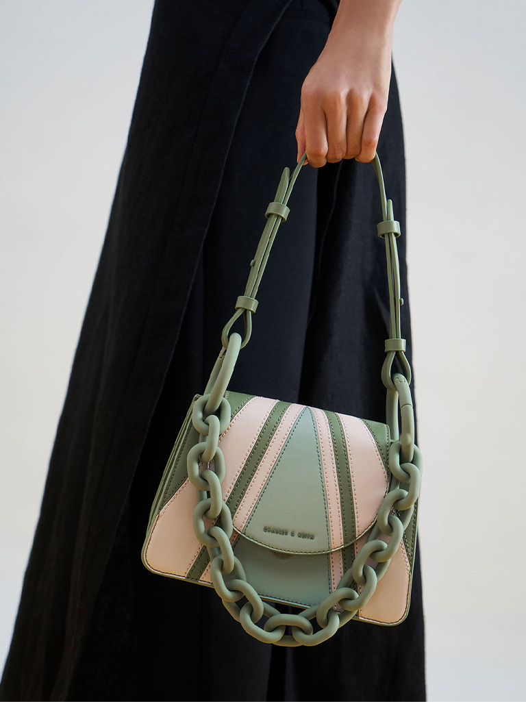 Women’s printed circular flap trapeze bag in mint green - CHARLES & KEITH