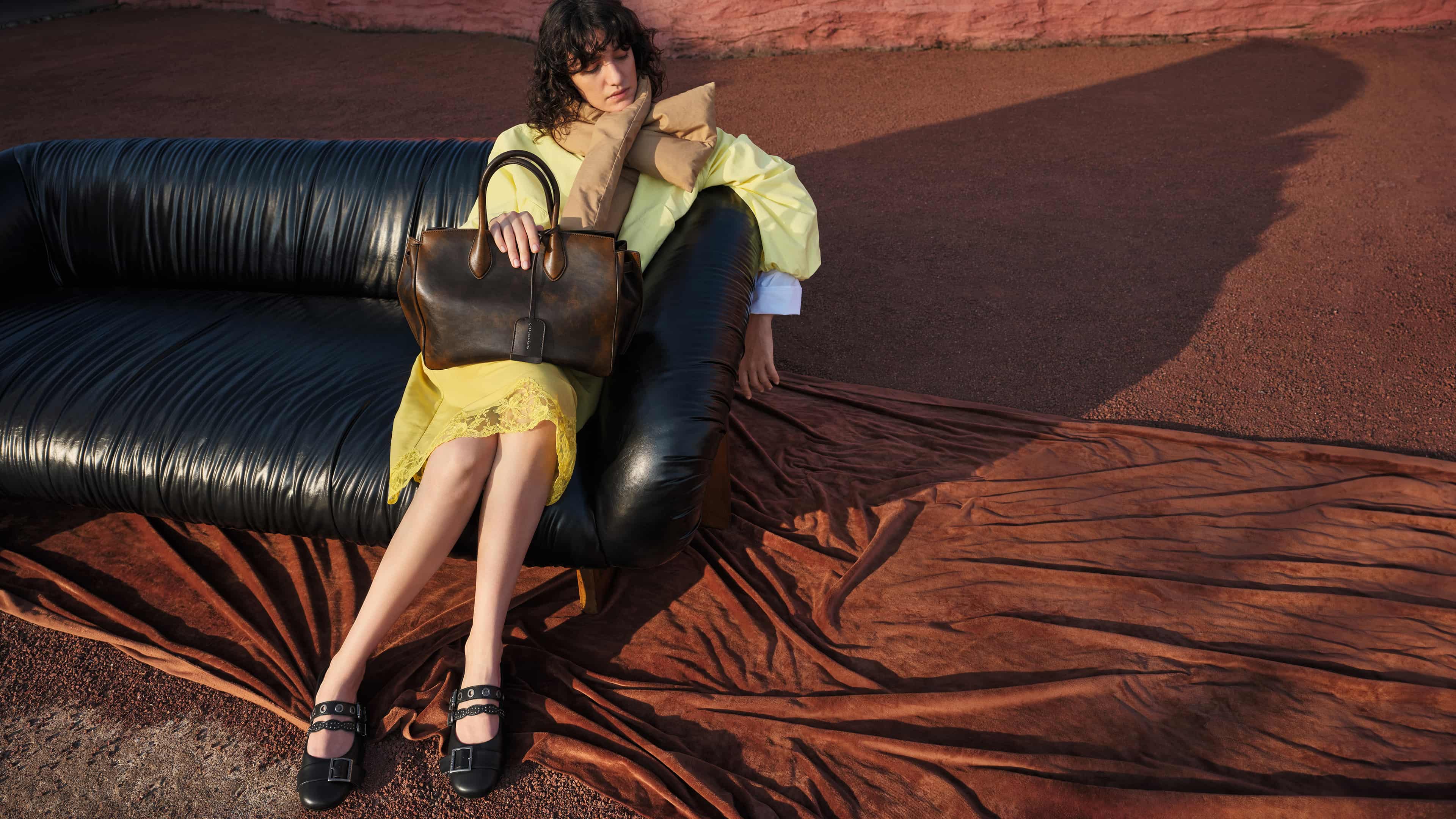 Large Ginevra Tote Bag in dark brown and Aether Grommet Studded Mary Jane Flats in black  - CHARLES & KEITH
