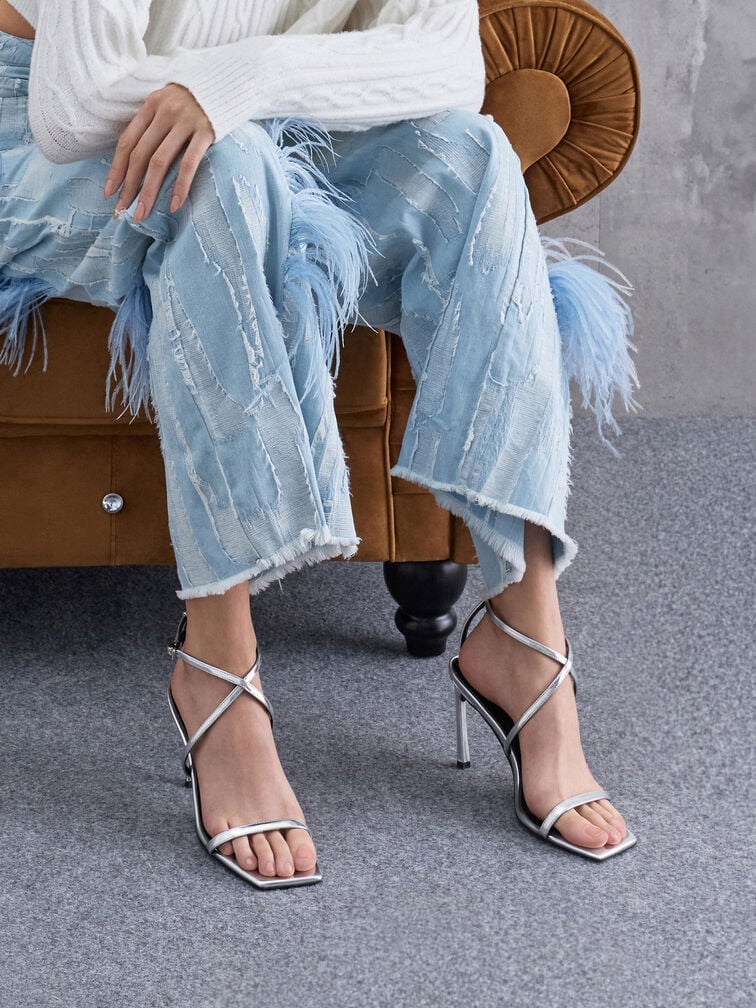 Bold metallic shoes will add character to a double denim fit. 