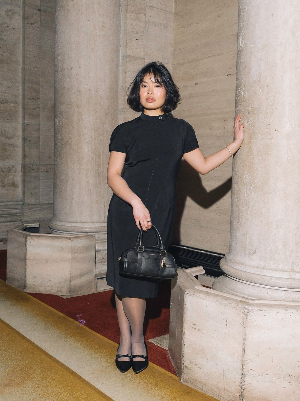 Scottie Bowling Bag and Venetia Satin Bow Pointed Pumps - CHARLES & KEITH