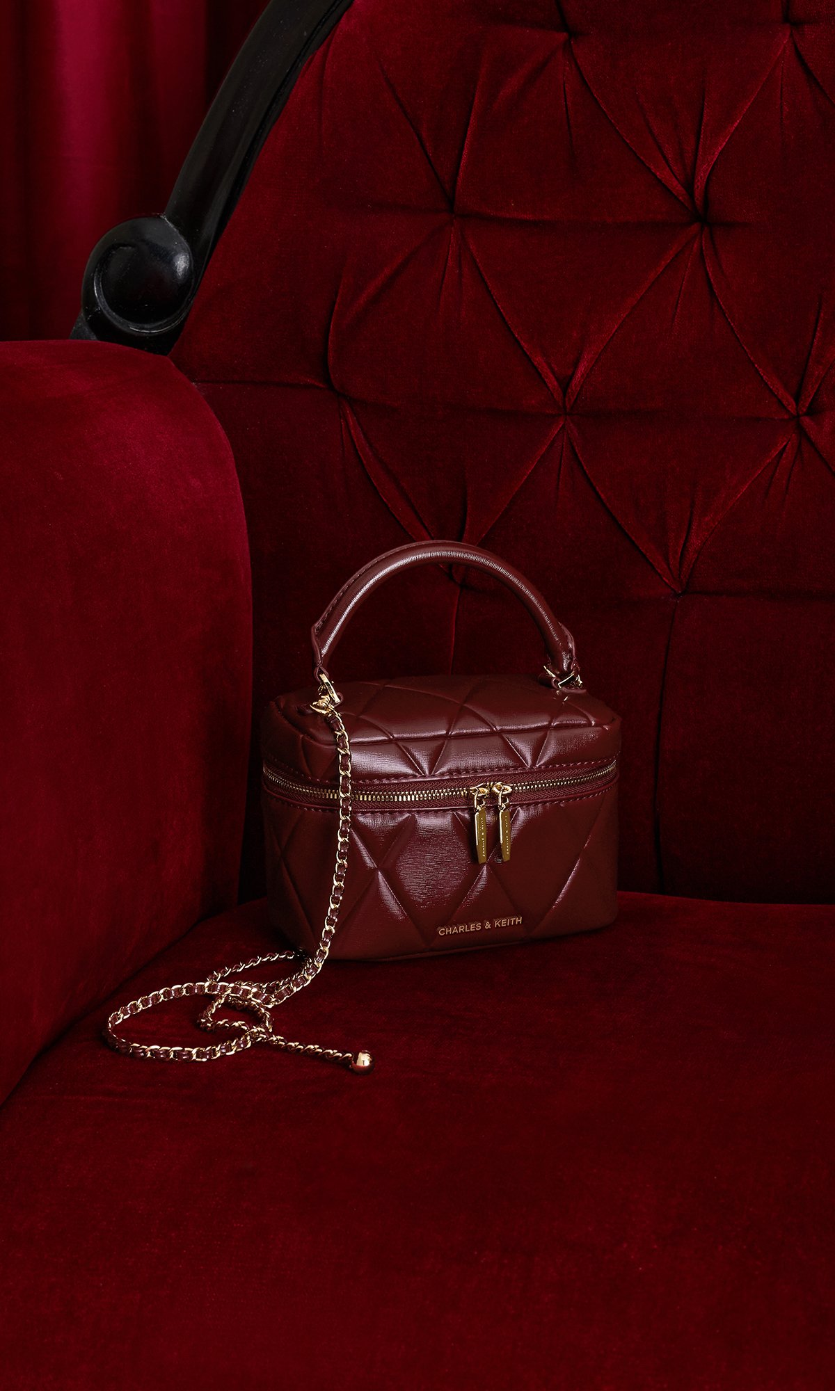 Burgundy Arwen Quilted Top Handle Vanity Bag - CHARLES & KEITH