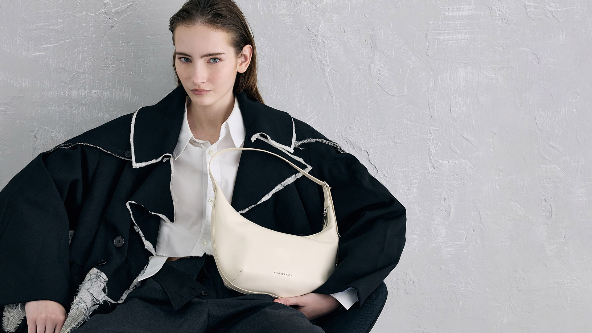 Women’s Bryna Curved Hobo Bag in cream - CHARLES & KEITH