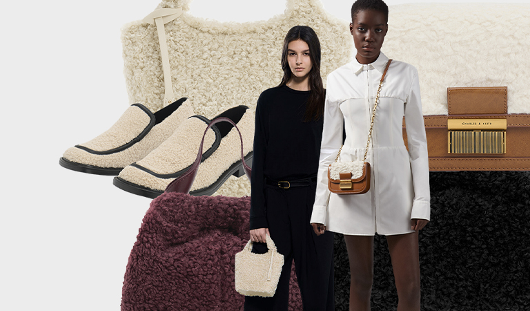 Rosalie 刷毛樂福鞋、Charlot 仿毛鍊條包、Arlys 仿羊毛手提包、Ally 毛毛抓皺包 - CHARLES & KEITH