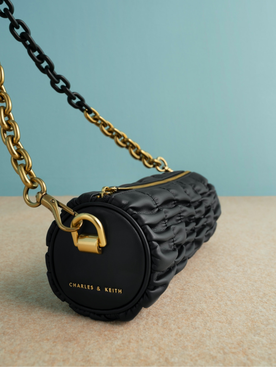 Women’s Tallulah ruched chain-handle shoulder bag in black - CHARLES & KEITH