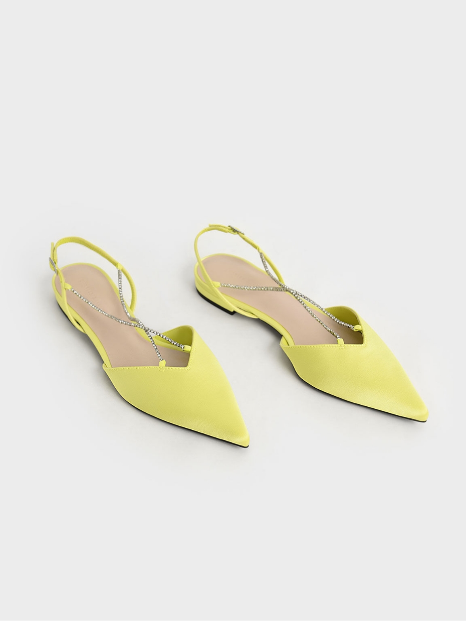Women’s Adel recycled polyester gem-strap ballerina pumps in lime green - CHARLES & KEITH